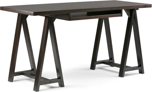 Vista 37 de Simpli Home - Sawhorse - Mesa de centro, color castaño oscuro., Pino, Distressed Grey
