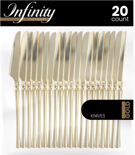 Vista 10 de PlasticPro 20 unidades de tenedores de cena de plástico dorado de calidad premium resistentes desechables elegantes cubiertos de cena para fiesta