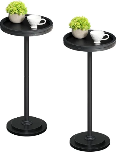 Vista 13 de HOOBRO Mesa auxiliar redonda pequeña, mesa de bebidas, mesa de café Martini con acento de pedestal para espacios pequeños en sala de estar, Negro