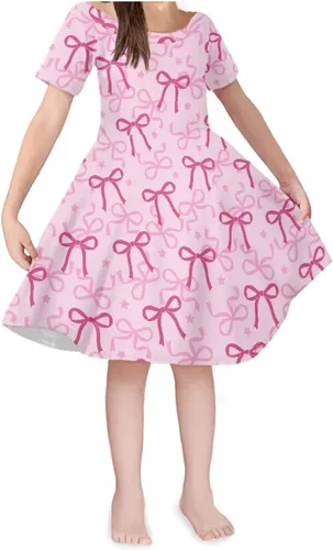 Vista 30 de SEANATIVE Vestido de manga corta para niñas de 3 a 14 años Black Bow Ghost