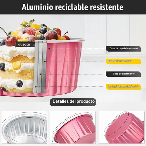 Vista 3 de EUSOAR Tazas de aluminio para hornear, paquete de 30 tazas de 5 onzas para cupcakes con tapas, moldes de pastel de 4.2 fl oz, flanes de postres