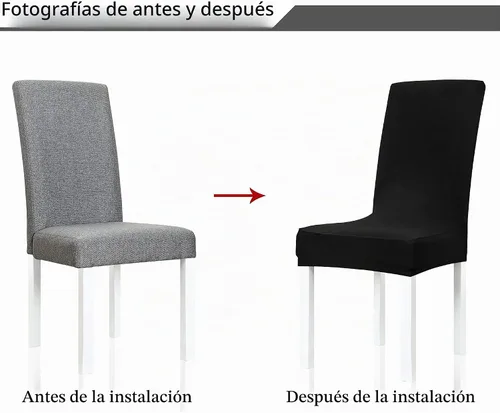 Vista 5 de Obstal - Juego de 4 fundas para sillas de comedor elásticas en negro de spandex, extraíbles y lavables, fundas de asiento para sillas de cocina