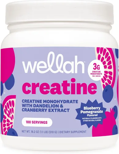 Vista 20 de Wellah Creatina para mujer (50 porciones) Blue Hawaii - 0.11 onzas de monohidrato de creatina en polvo con diente de león y extracto de arándano
