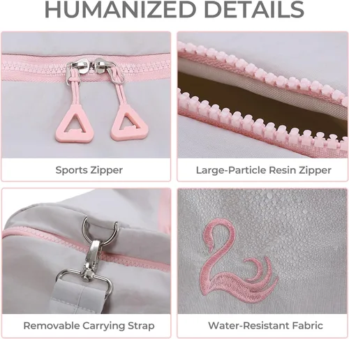 Vista 5 de Bolsa de gimnasio para mujer con compartimento para zapatos y artículos húmedos, bolsa de lona para viajes, deportes, yoga, fitness y entrenamiento