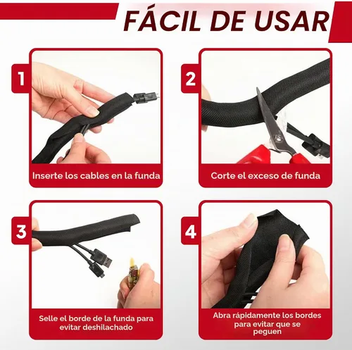 Vista 7 de Cable trenzado dividido negro de 1/2 pulgadas -12 pies de mangas de gestión Flexible Woven Braided Cover Self-Wrapping Wire Loom Cord Protector