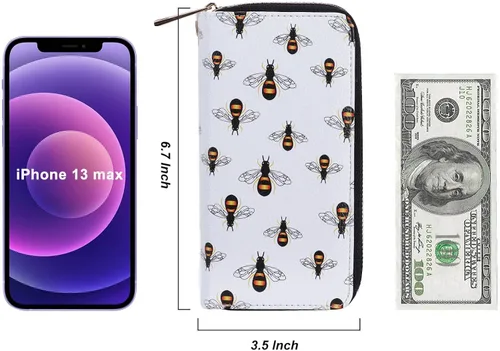 Vista 5 de HAWEE Cartera con cremallera doble para mujer, bolso de mano con soporte para teléfono celular para teléfono inteligente, tarjeta, moneda, efectivo