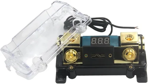 Vista 3 de ZOOKOTO Soporte de fusible de 100 A, pantalla LED de audio estéreo para automóvil, voltaje digital, portafusibles ANL, calibre 0, 2, 4, con fusible