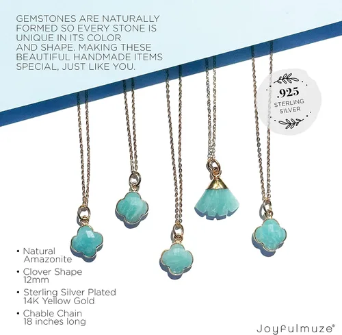 Vista 34 de Genuine Gemstone Necklace, Carved Four Leaf Clover Shape, Amethyst, Moonstone, Amazonite, Tourmaline, Labradorite, 925 Sterling Silver Jewelry