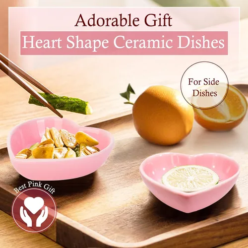 Vista 8 de Regalos de San Valentín para ella, lindos cuencos de cerámica con forma de corazón, mini condimento lateral, platos para condimentos, sushi, soja