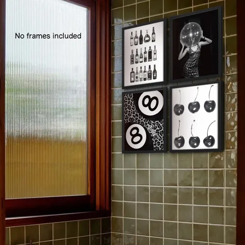 Vista 6 de NaZaUK Funky Retro Y2K Lucky 8 - Arte de pared de bolas de cerezo, pósteres de arte de pared blanco y negro, impresiones estéticas de moda