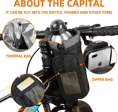 Vista 4 de Bolsa de manillar de bicicleta, ligera, impermeable, para marco frontal, almacenamiento de tubo superior, bolsa de bicicletas de gran capacidad