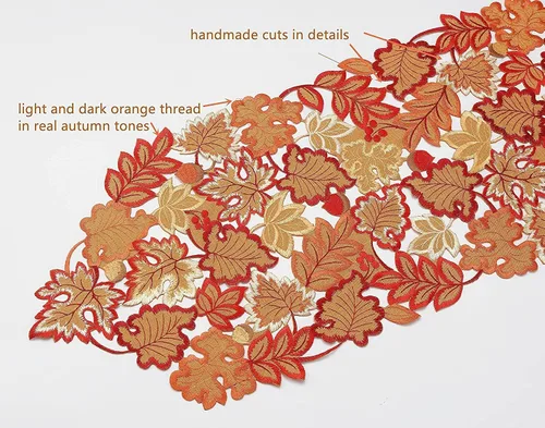 Vista 5 de GRANDDECO Camino de mesa de otoño para el día de Acción de Gracias, 13 x 68 pulgadas con hojas de arce para otoño, cena familiar, decoración