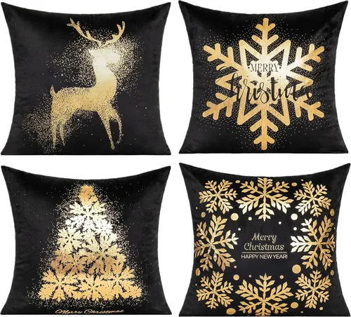 Vista 21 de All Smiles Fundas de Almohadas Decorativas Negras de Navidad Doradas Fundas de Navidad Decoraciones 12X20 Juego de 2 Decoración Interior Hogar