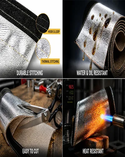 Vista 3 de Funda protectora térmica de alambre aluminizado de 1/2 pulgada de diámetro interior x 3.3 pies, cubierta térmica de gancho y bucle dividido