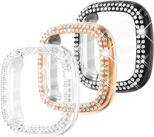 Vista 10 de Fullife Paquete de 10 Parachoques de TPU para Fitbit Versa 2, Fundas de Cristal con Diamantes Brillantes HD, Funda Protectora Completa, Resistente a