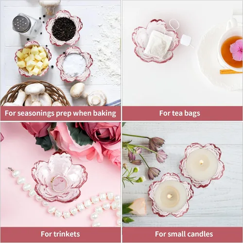 Vista 7 de 8 piezas de cuencos de vidrio Sakura para salsa de soja, lindos cuencos mini para postre, platos apilables pequeños para aperitivos, condimentos