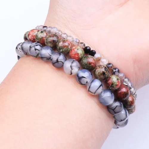 Vista 6 de UEUC - Pulseras Reiki, apilables, de piedras curativas, cristales, con dije del árbol de la vida, yoga y hoja de loto, contra la ansiedad