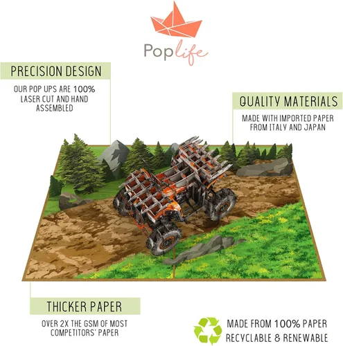 Vista 4 de PopLife Tarjeta desplegable 3D de ATV Quad Bike – Cumpleaños, Día del Padre, graduación, aniversario, jubilación, felicitaciones – Tarjeta