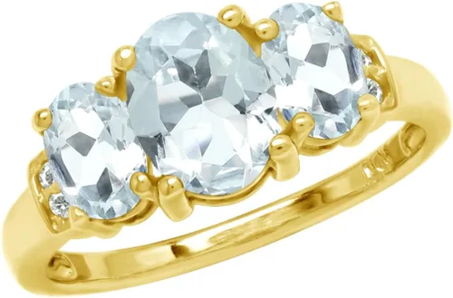 Vista 8 de Silvershake Anillo de Declaración Clásico de 3 Piedras de Forma Ovalada con Gemas de Piedra Natal de Plata Esterlina 925 Chapado en Oro Blanco o Oro