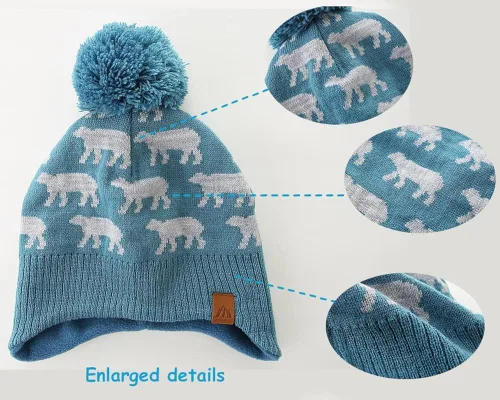 Vista 3 de Moon Kitty - Gorros de invierno para bebé y niña, de forro polar, con orejeras para calentar.