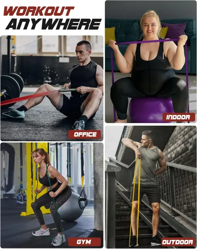 Vista 5 de Fitense Resistance Bands Set - Pull Up Bands for Men Women, Exercise Bands Resistance with Door Anchor, Training Poster & Pouch for Body Stretching