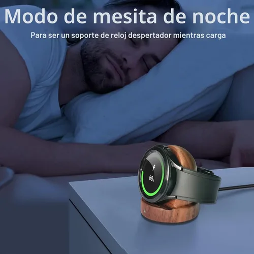Vista 4 de Cargador de reloj de madera compatible con Samsung Galaxy Watch 8/7/6/6 Classic/5/5 Pro/4/4 Classic/3/Active 2, cargador de reloj inteligente