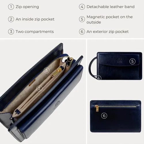 Vista 6 de Time Resistance Bolso de mano de cuero para hombre, organizador de muñeca, maletín hecho a mano en Italia, caja de regalo incluida