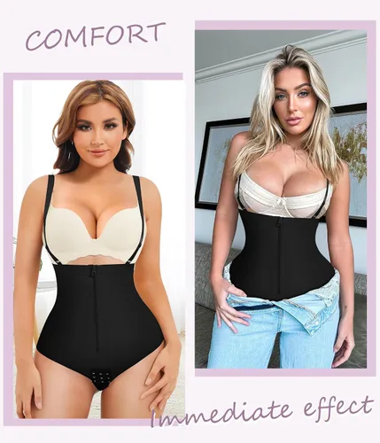 Vista 5 de YERKOAD Tanga sin costuras para mujer, con cremallera, doble control de abdomen, cintura alta, ropa interior adelgazante