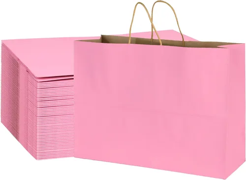 Vista 13 de BLEWINDZ 70 bolsas de papel grandes con asas, 16 x 6 x 12 pulgadas, bolsas de compras de papel multicolor para pequeñas empresas, bolsa de regalo 10