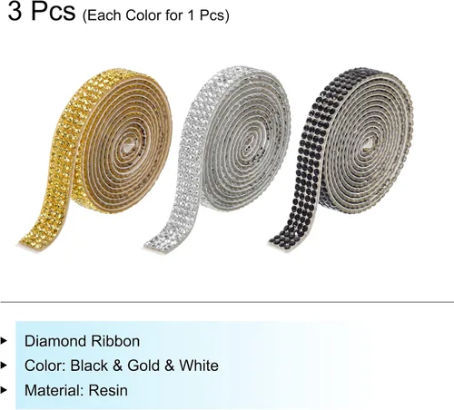 Vista 3 de MECCANIXITY 3 rollos de cinta de diamantes de imitación autoadhesiva de 3 yardas y 0.315 in para proyectos de artes y manualidades, pasteles