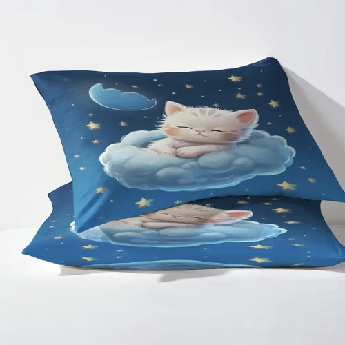 Vista 3 de Kitten Sheets K1-&-153 - Juego de sábanas y fundas de almohada de 3 piezas, tamaño individual, sábanas con diseño de nubes y estrellas, sábanas