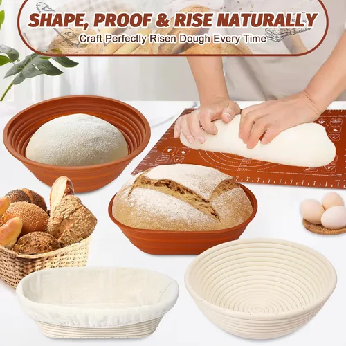 Vista 8 de Kit de inicio de masa madre EWFEN con olla de hierro fundido esmaltada, suministros completos para hornear pan de masa madre, cestas de prueba