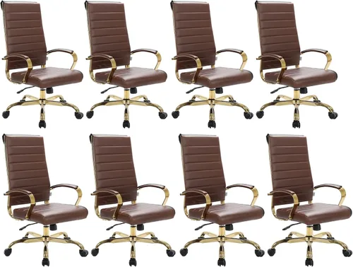 Vista 26 de LeisureMod Silla de oficina moderna de cuero con respaldo alto, silla de escritorio ejecutiva giratoria y ajustable con marco dorado, diseño Blanco