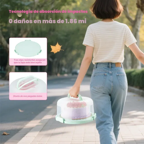 Vista 5 de Porta pasteles con tapa y asa, soporte para pasteles sin BPA con tapa para portador de pasteles redondo de 10 pulgadas con 10 tableros redondos