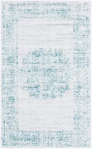Vista 11 de Unique Loom Aarhus Collection - Alfombra vintage con borde AAR003, 3 x 5 pies, crema/verde azulado