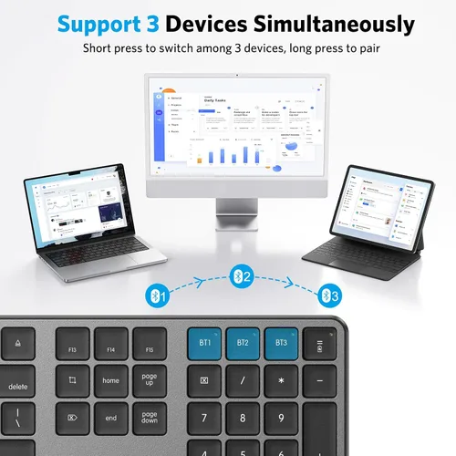 Vista 2 de OMOTON Teclado Bluetooth compatible solo con Mac, con teclado numérico, teclado inalámbrico recargable compatible con MacBook Pro/Air, iMac, Mac