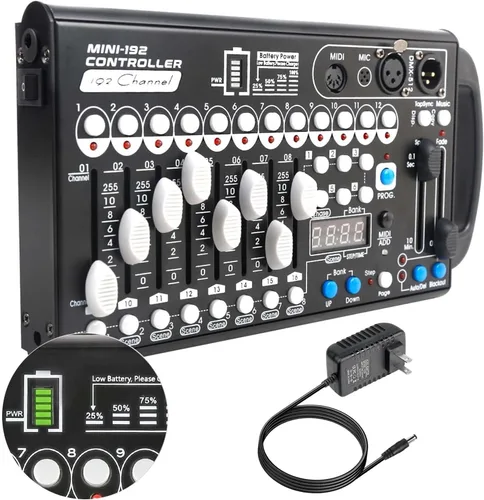 Vista 9 de Controlador DMX para luces dj Dmx512 Controladores de luz Placa DMX de 192 canales con cables 2m / 6.6 ft/6.6 pies Dmx-512 Consola de iluminación