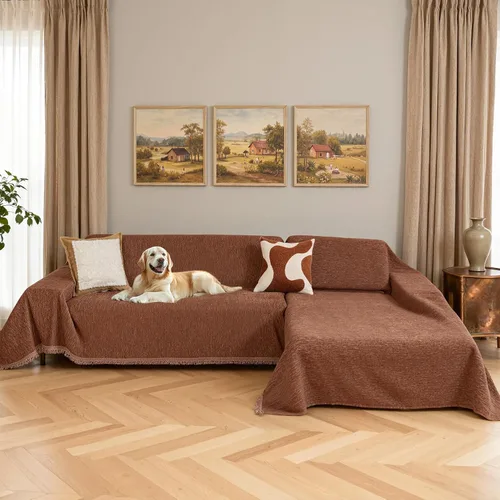 Vista 10 de MYSKY HOME Funda para sofá seccional, 2 piezas de fundas de sofá de felpilla para sofá en L, protector de muebles para mascotas, niños, funda