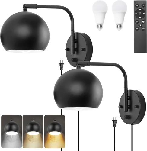 Vista 11 de VATONI Aplique de Pared Regulable Enchufable con Brazo Articulado, Luces de Pared con Cable de Enchufe y Interruptor de Perilla Regulador