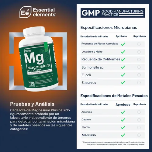 Vista 2 de Elementos Esenciales Magnesio Plus Zinc con Vitamina D3 Científicamente Formulado para Apoyo al Corazón, Huesos y Músculos Complejo de Magnesio