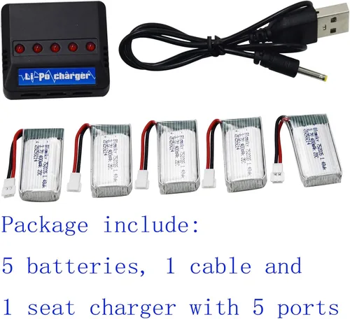 Vista 6 de Blomiky Paquete de 5 3.7 V 400 mAh 25C Li-Po MX2.0 Enchufe Batería Adecuado para Algunos Pequeños RC Quadcopter Drone Aviones /3.7V 400mAh MX 5
