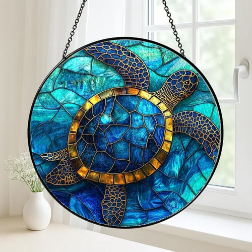 Vista 2 de Sea Turtle Sun Catcher Glass Window Ornament Nature Accent