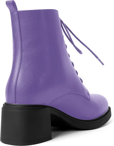 Vista 26 de ROSERWISH Botas altas de tacón bajo y grueso para mujer, con cordones, cómodas, modernas, con puntera redonda, de 2.5 pulgadas
