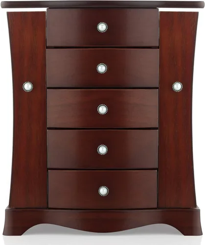 Vista 2 de RR ROUND RICH DESIGN Joyero de madera maciza con cajones de almacenamiento grandes, marrón y negro