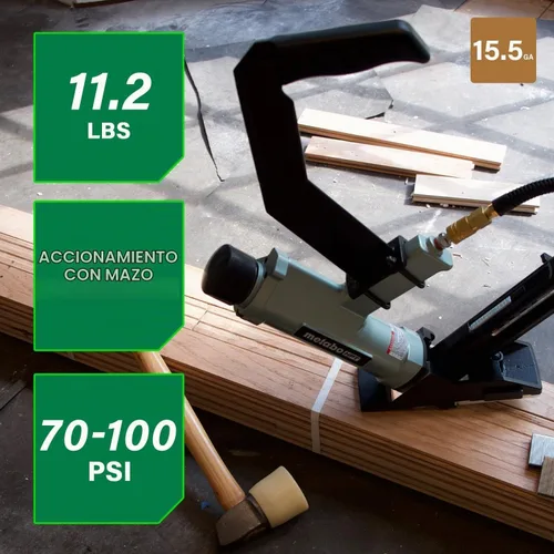Vista 3 de Metabo HPT Engrapadora para pisos, Clavadoras neumáticas de preferencia profesional en herramientas para pisos, Grapadora neumática con mango