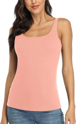 Vista 59 de V FOR CITY Camiseta sin mangas de algodón para mujer con brasier de estante ajustable con correa ancha y tirantes básicos