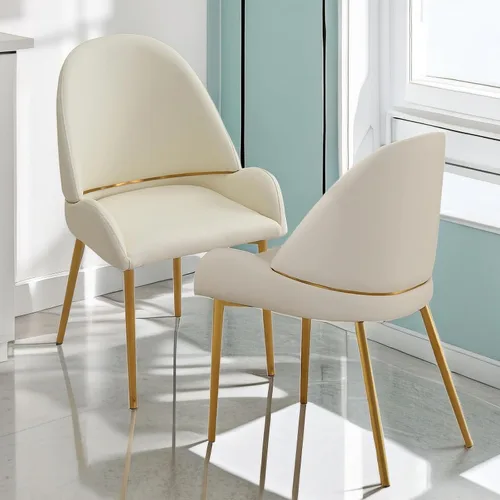 Vista 11 de Montary Juego de 2 sillas de comedor, modernas sillas de cuero de mediados de siglo en blanco y negro con patas de metal sólido y respaldo