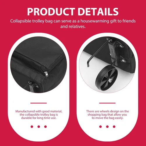 Vista 6 de FOMIYES Bolsa plegable de la carretilla Bolsa de compras plegable con ruedas Carrito de compras plegable Cajón de carro utilitario Negro