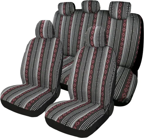 Vista 13 de Baja Saddle Blanket - Fundas de asiento de automóvil, 4 piezas delanteras, transpirables y lavables, tejido a rayas, funda de asiento universal