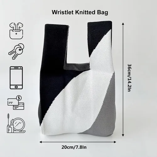 Vista 5 de Bolso pequeño con nudo de muñeca para mujer Tricolor negro.
